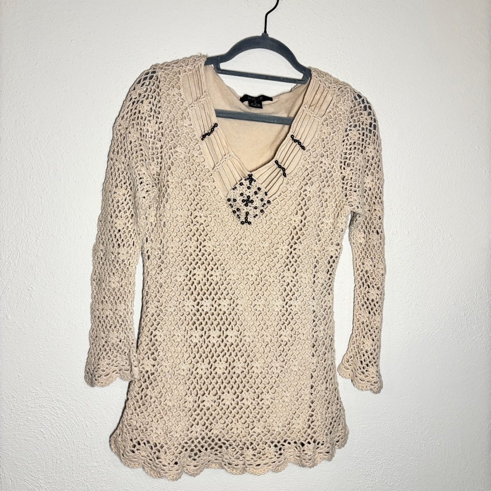 Boho Cream Knit Women's Top